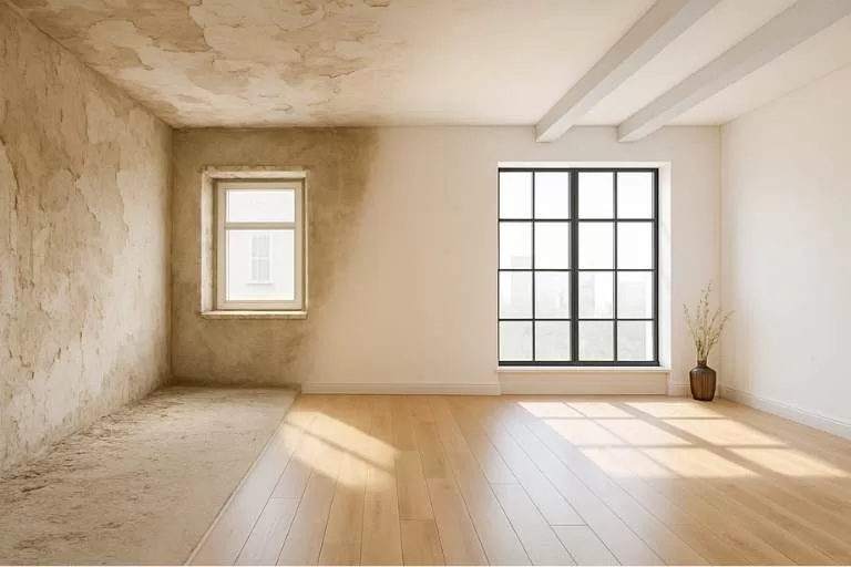 İzmir tadilat kapsamında beyaz duvarlı salon tadilatı öncesi ve sonrası